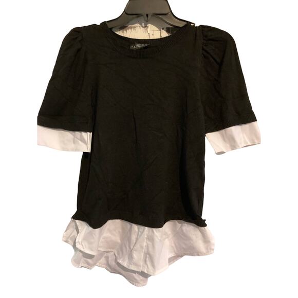 Laundry by Shelli Segal Twofer Sweater Top Medium Black & White NEW Puff Sleeve - Picture 8 of 8